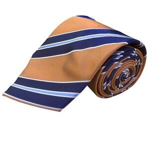 Izod Mens Orange & Blue Striped Silk Necktie 100% Silk Classic Length